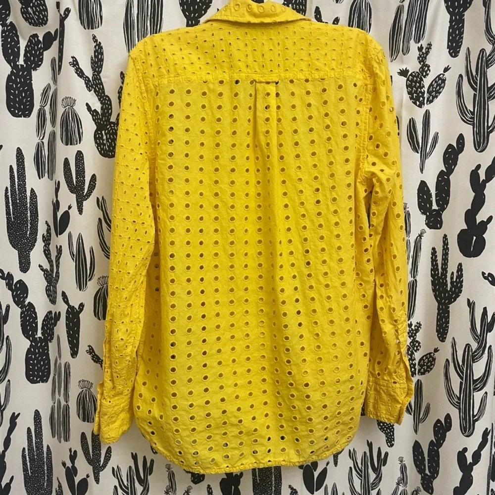 J.Crew eyelet, yellow button up cotton blouse - Picture 8 of 14
